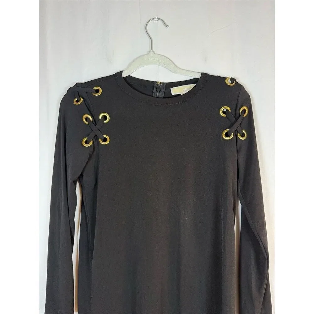 Michael Kors Dress Womens Size S Black Long Sleeve Shift Gold Grommet